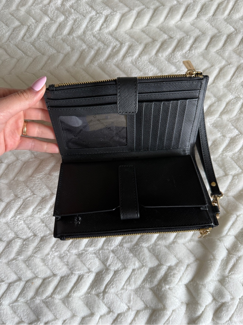 Michael Kors Black Saffiano Leather Wristlet with Gold Logo - Picture 2 of 5